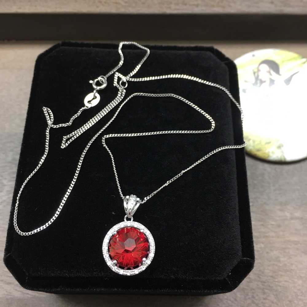 Certified 11.5 CT Red Topaz Ring Necklace Set RARE - Picture 10 of 17